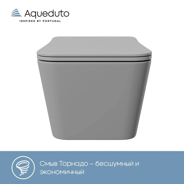 унитаз aqueduto macio tornado mact2130 подвесной, безободковый, смыв торнадо, сиденье с микролифтом, 52х37 см, серый матовый
