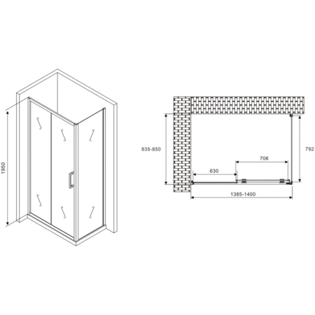 душевой уголок 140x85 см abber schwarzer diamant ag30140b-s85b прозрачное