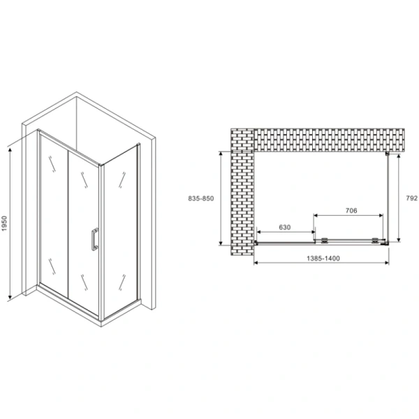 душевой уголок 140x85 см abber schwarzer diamant ag30140b-s85b прозрачное