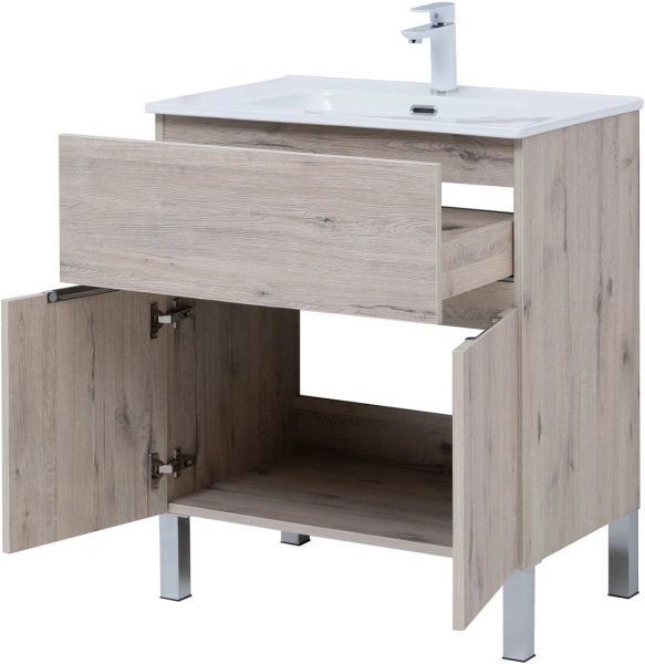 тумба под раковину aquanet алвита new 70 1 ящик, 2 дверцы, дуб веллингтон белый, 00303902