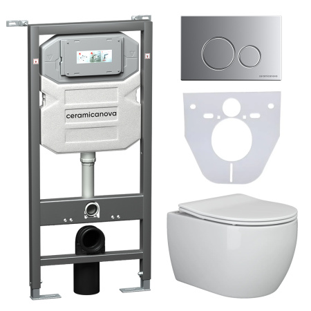 Комплект унитаза с инсталляцией Ceramicanova Play CN3001_1001M_1000 с сиденьем микролифт и клавишей смыва хром матовый