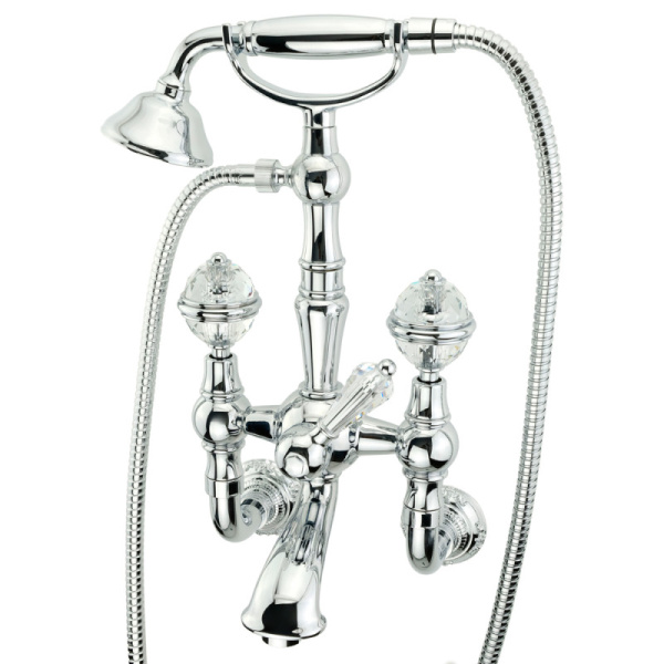 смеситель migliore cristalia swarovski ml.crs-3702.cr для ванны, с душевым гарнитуром, цвет хром, ручки swarovski