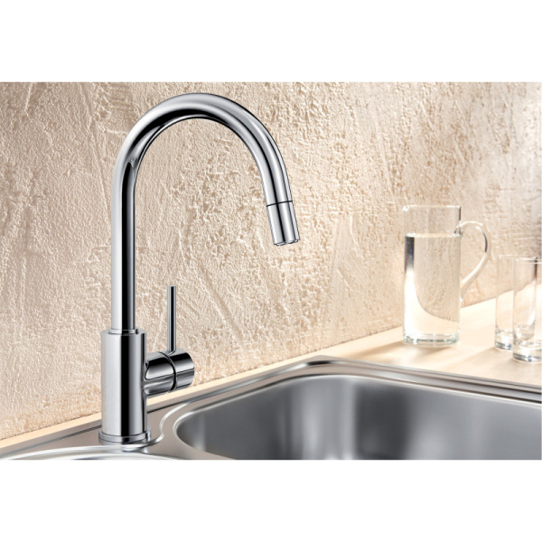 смеситель для кухни с выдвижным изливом blanco mida-s 521454 хром