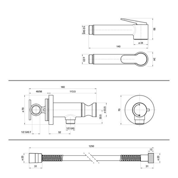 гигиенический душ с прогрессивным смесителем bossini paloma brass e37005b.094, цвет: брашированный никель