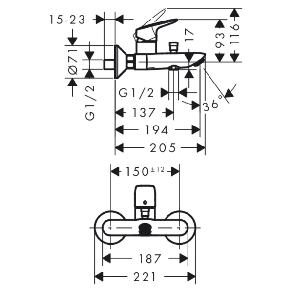 смеситель для ванны hansgrohe logis 71400000