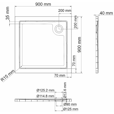 душевой поддон из стеклопластика wasserkraft salm 90×90 27t03 белый глянец