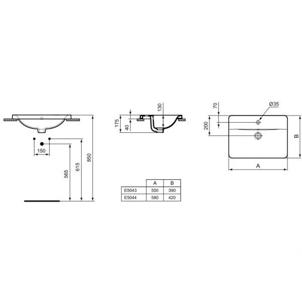 раковина встраиваемая ideal standard connect 58 см e504401