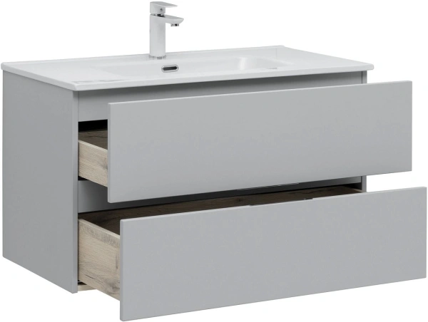 тумба под раковину aquanet алвита new 90 2 ящика, серая, 00303922