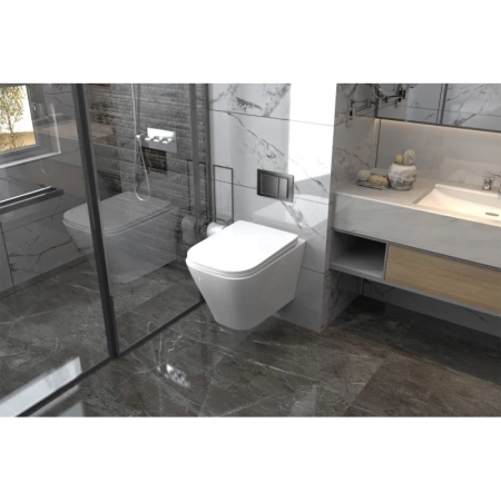 унитаз подвесной abber rechteck ac1200 безободковый, с сиденьем микролифт, белый