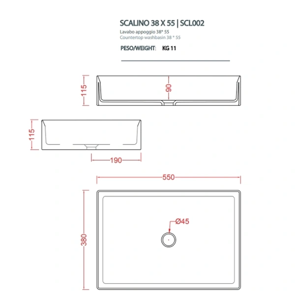 [снято] раковина, artceram, scalino, шгв 550*380*115, отверстия для смесителя-отсутствуют, цвет-brown matera