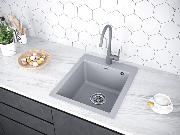 кухонная мойка 460 мм paulmark kante 45 pm104651-grm, it-granit, цвет серый металлик.