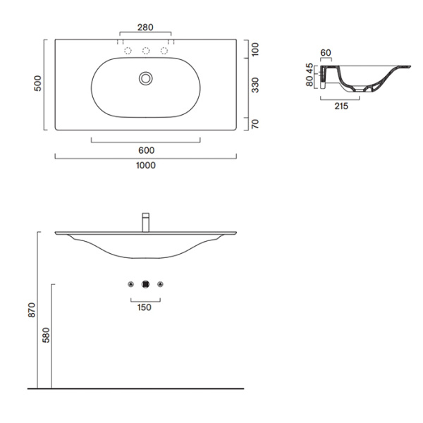 раковина catalano sfera консоль 100x50 см, с 1 отв., cemento satinato