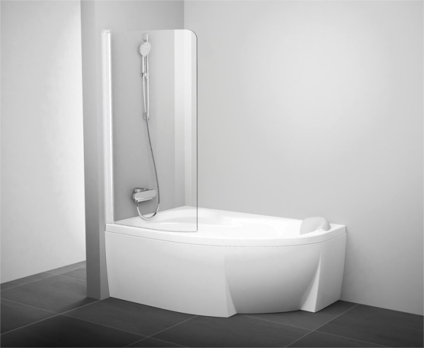 шторка на ванну ravak rosa cvsk1 140/150 l профиль белый, стекло прозрачное
