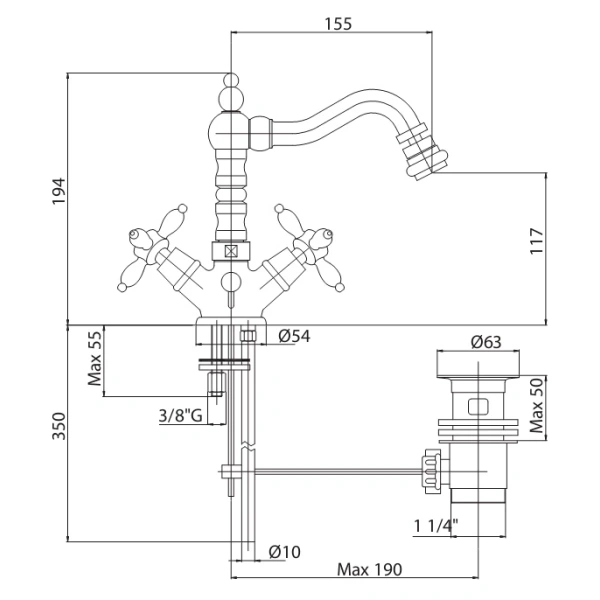 смеситель cezares atlantis-nostalgia atlantis-nostalgia-bs2-02 для биде
