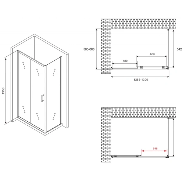 душевой уголок 130x60 см abber schwarzer diamant ag30130b-s60b прозрачное