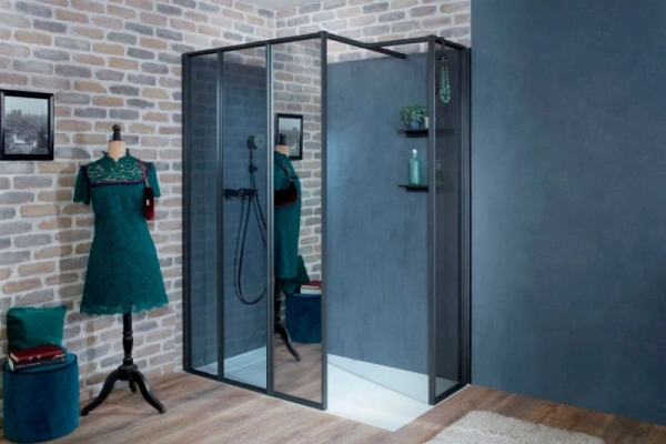 душевая стенка jacob delafon nouvelle vague 30 e94ws30-mz профиль черный матовый, стекло зеркальное