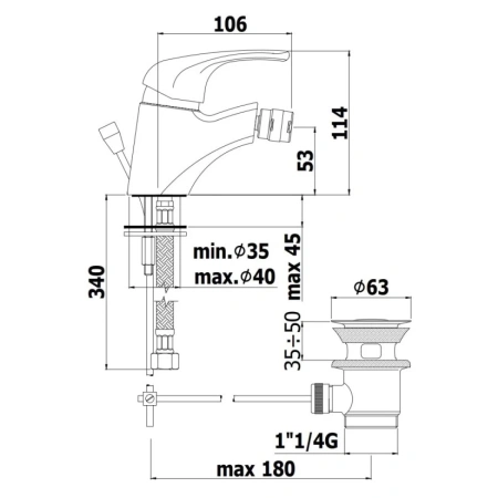 смеситель paffoni nettuno due nd130cr для биде, с донным клапаном, хром