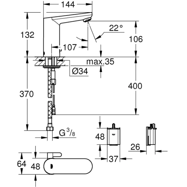 инфракрасная электроника для раковины со смешиванием grohe eurosmart cosmopolitan e 36327001