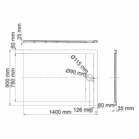 душевой поддон из искусственного камня wasserkraft rhin 140×90 44t36 белый матовый