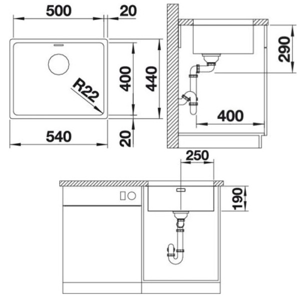 кухонная мойка blanco andano 500-u 522967