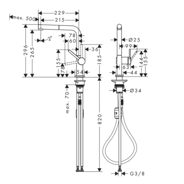 смеситель для кухни hansgrohe talis m54 72808000, хром