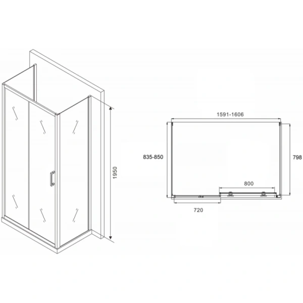 душевой уголок 160x85 см abber schwarzer diamant ag30160b-s85b-s85b прозрачное