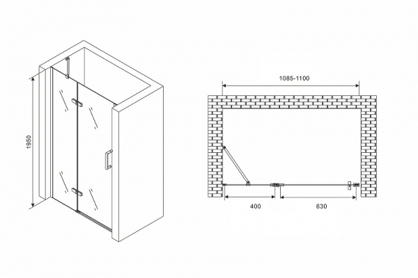 душевая дверь abber zart 110 ag08110 профиль хром, стекло прозрачное