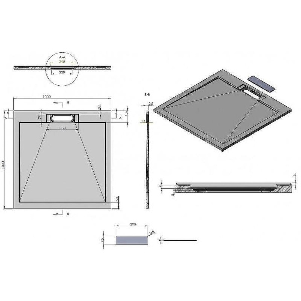 душевой поддон из искусственного камня esbano luxe esp-lx100b 100×100 esplx 100b черный матовый
