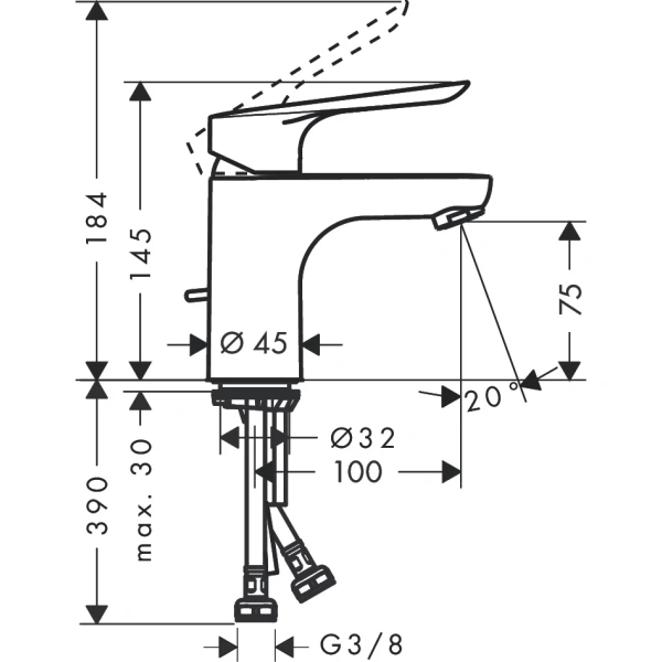смеситель для раковины hansgrohe logis e 71164000 coolstart, с донным клапаном, хром
