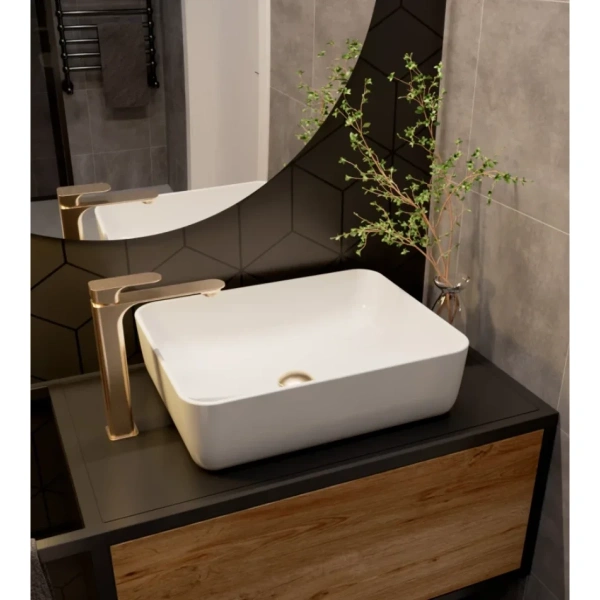 смеситель для раковины aquame monza aqm6314bg без донного клапана, золотой матовый