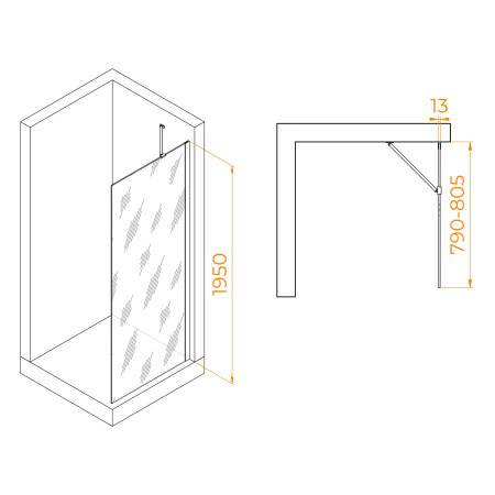 душевая перегородка rgw walk in wa-110b 80 351011008-14 профиль черный, стекло прозрачное
