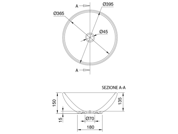 раковина scarabeo thin 8009 накладная, круглая, ø39.5 см, белая