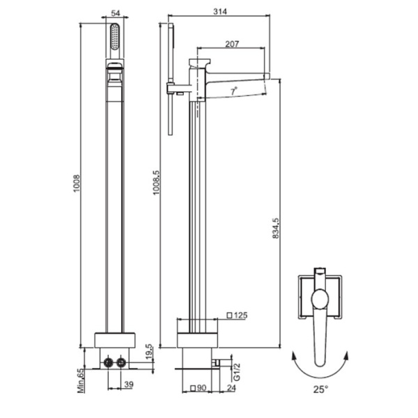 смеситель для ванны fima carlo frattini next f3934/4ns напольный, черный матовый