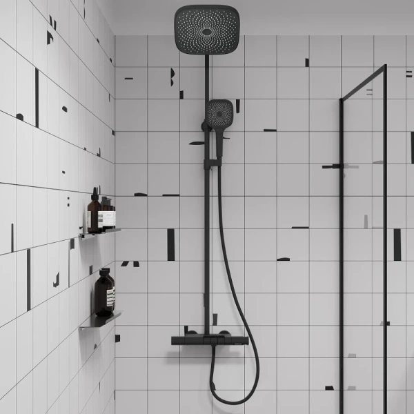 душевая система iddis spahome sphbltki06 260 мм, с термостатом, черный матовый