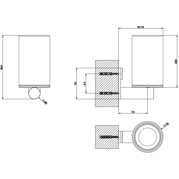 Стакан для зубных щеток Gessi Gessi316 54707#707 настенный, белый, цвет шлифованное Black Metal PVD