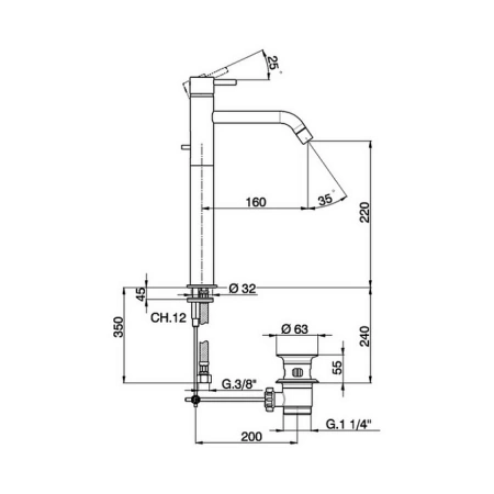 смеситель для раковины с донным клапаном cisal less minimal lm00152021