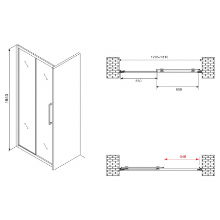душевая дверь abber schwarzer diamant 130 ag30130bmхh профиль черный, стекло матовое