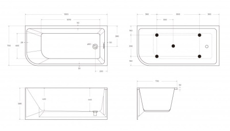 ванна акриловая угловая belbagno bb712-1500-730-l
