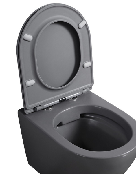 унитаз подвесной abber bequem ac1101mg безободковый, сиденье микролифт, цвет серый матовый