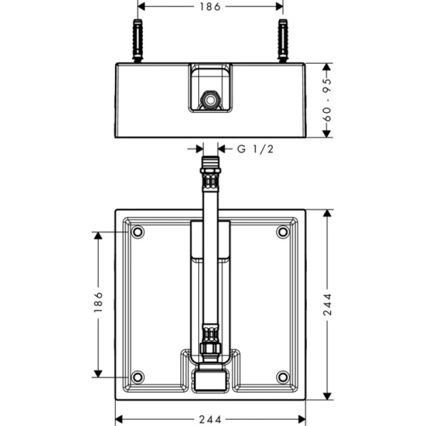 монтажная коробка hansgrohe raindance air 26471180 верхнего душа 260×260 мм , ½’