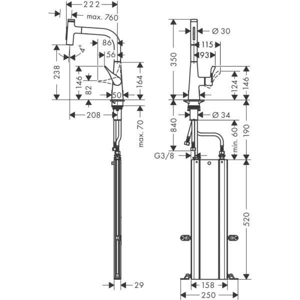 смеситель для кухни hansgrohe metris select m71 73817000, хром