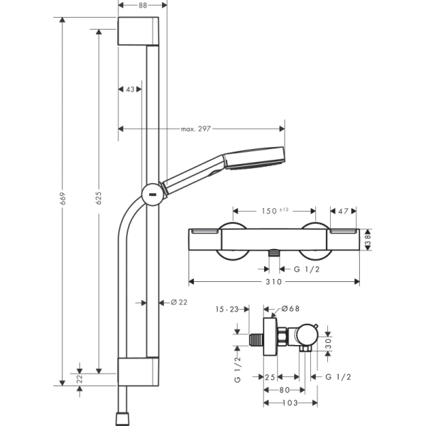 термостат для душа hansgrohe pulsify select s 105 3jet relaxation ecosmart 24272000