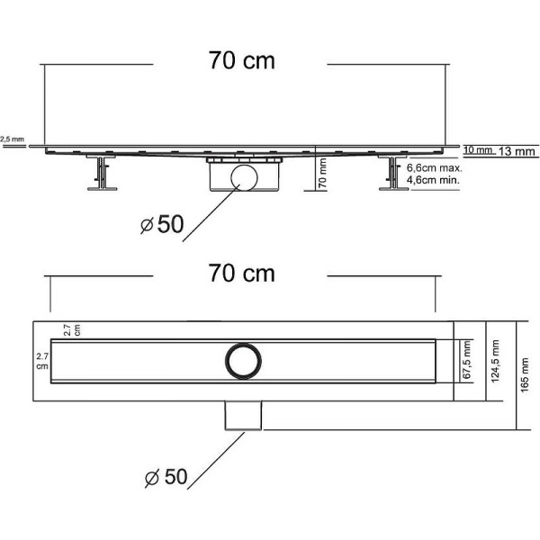 душевой лоток vincea optima-s 70 say.603.70.s.u под плитку