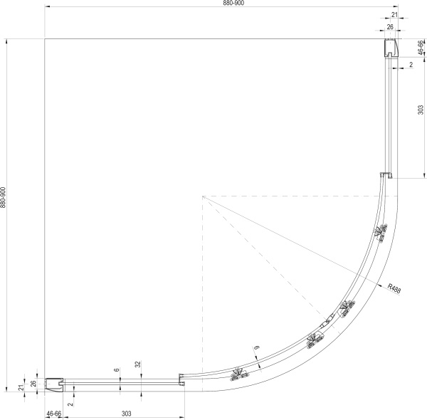 душевой уголок ravak blix blcp4-90 3b270c40zg sabina grape, профиль хром