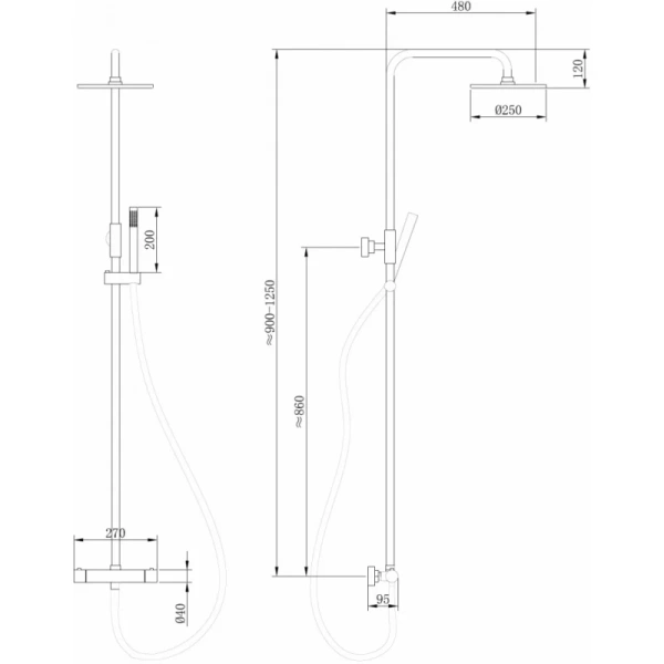 душевая система abber wasser kreis af8160ng 250 мм, с термостатом, никель