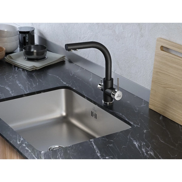 смеситель для кухни paulmark essen es213011-418, черный металлик/ хром