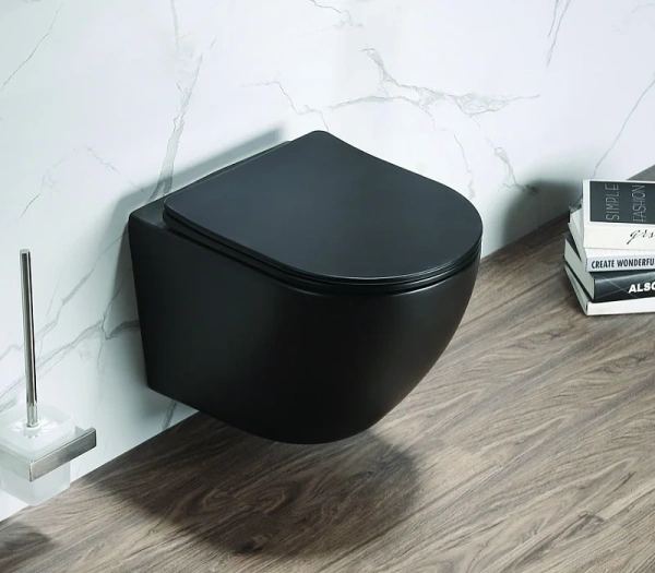 унитаз azario grado az-0046-mb sp подвесной, безободковый, с сиденьем микролифт, 49x37x37 см, черный матовый