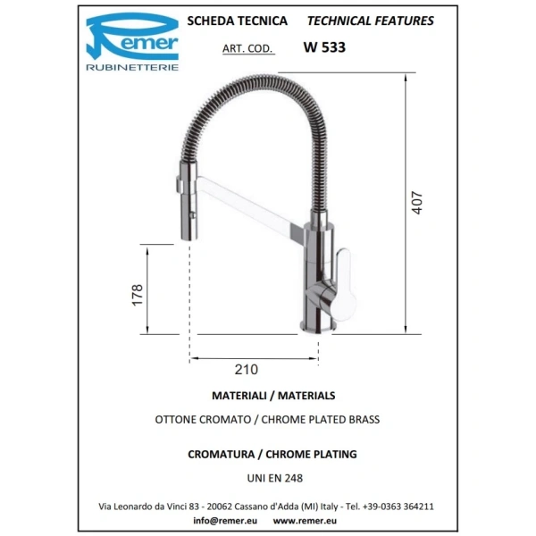 смеситель для кухни remer winner w533