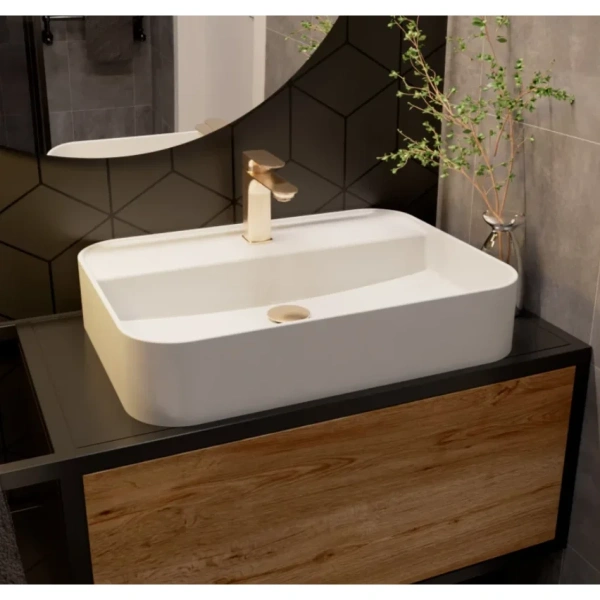 смеситель для раковины aquame monza aqm6310bg без донного клапана, золотой матовый