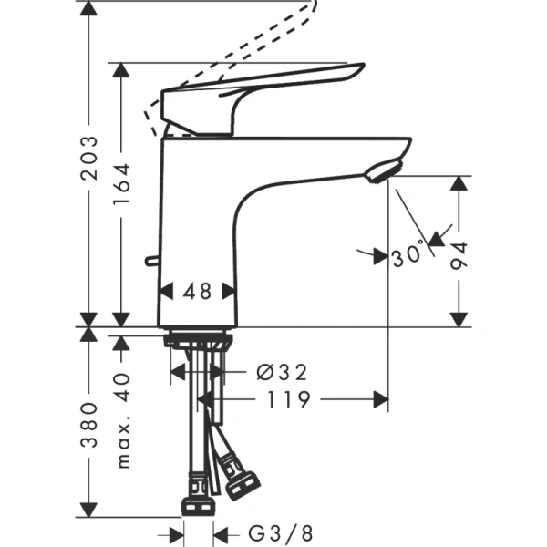 смеситель для раковины с донным клапаном hansgrohe logis e 71161000